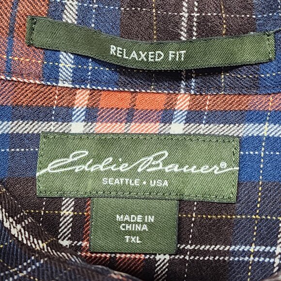 Eddie Bauer Relaxed Fit Plaid Button-Up Shirt TXL Long Sleeve Cotton Blue & Red/ - Picture 4 of 6
